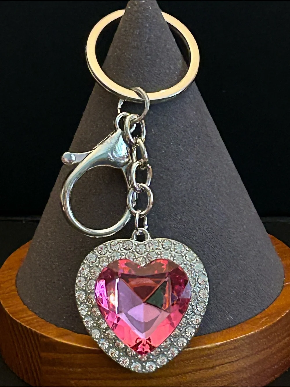 Assorted Color Heart Crystal Bag Charm Keychain w/Silver-Tone Rhinestone Frame